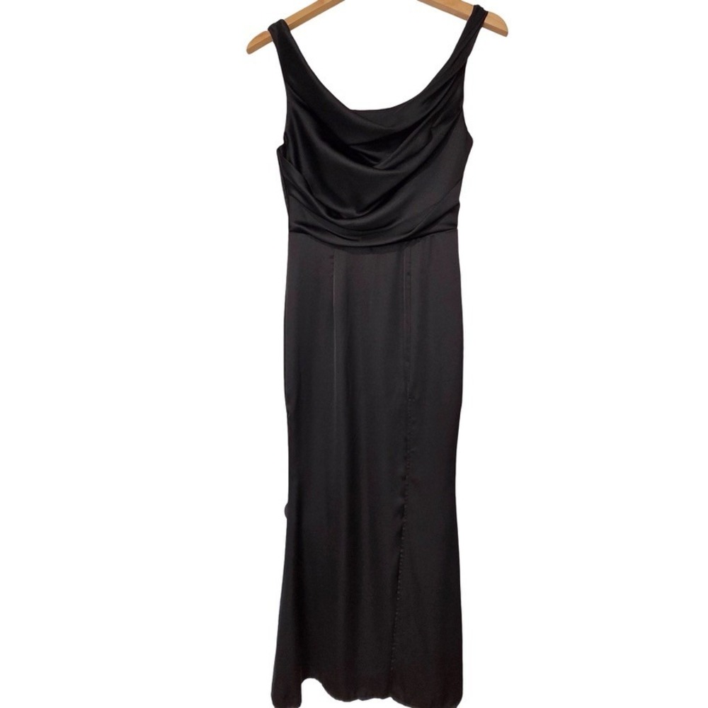 Formal Satin Dress Black Cowl Neck Side Slit Gown Women Small - Picture 2 of 6